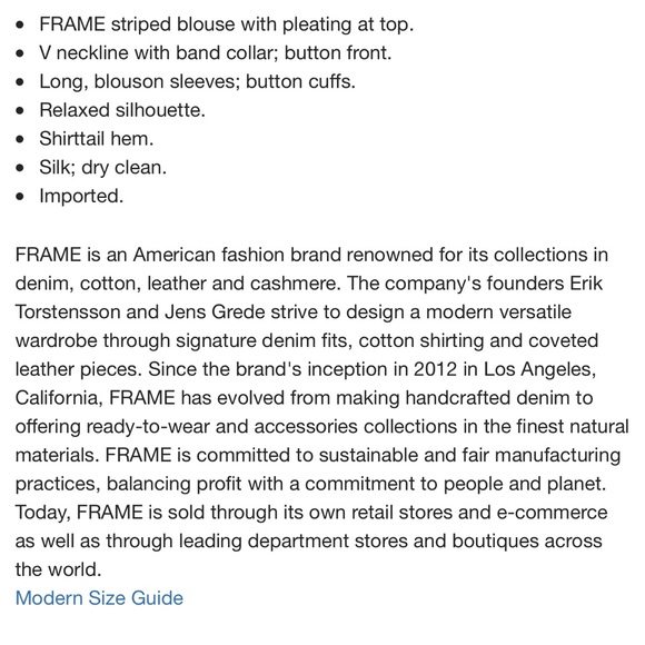 Frame Denim Woman’s Striped Button Down Pleated Silk Blouse Size Small - Picture 4 of 8